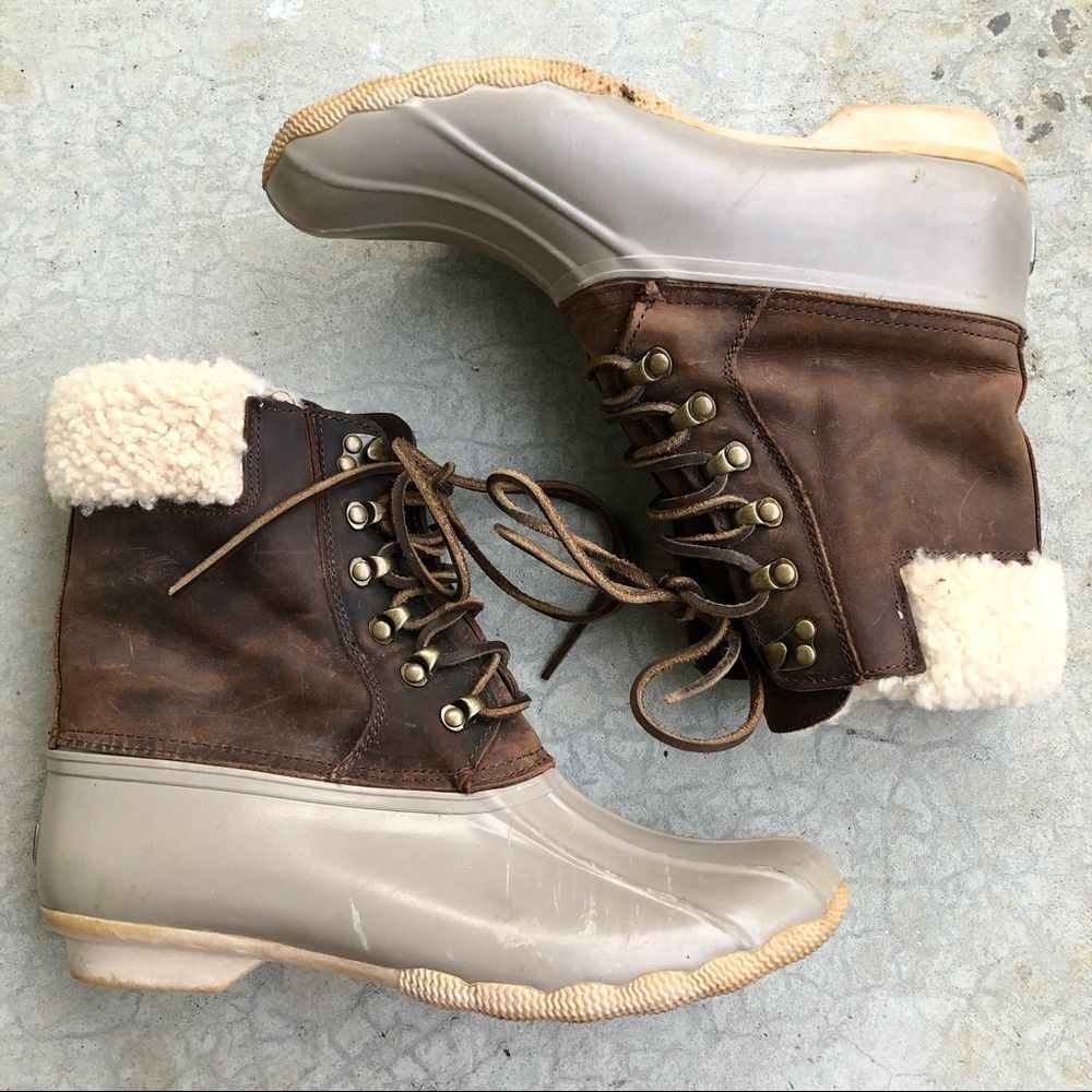 Sperry Duck boots waterproof leather wool rubber 11